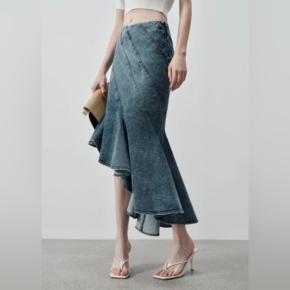 RIVIR Denim Flared Skirt Stretch